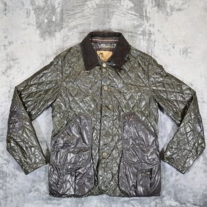 Trussardi Jeans Premium Quilted Jacket Sz Med-Lrg Olive Green Black Polyamide